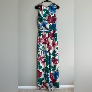 ZARA WOMAN LONG FLORAL SATIN
WIDE-LEGS JUMPSUIT MULTICOLOR OPEN BACK SIZE XS NWT